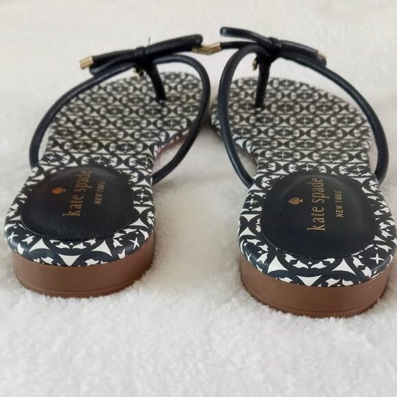 Kate Spade Bow Flip Flops Mystic Blue Gold Charm SZ 7 M Slip-On Thong Sandals - Picture 4 of 8